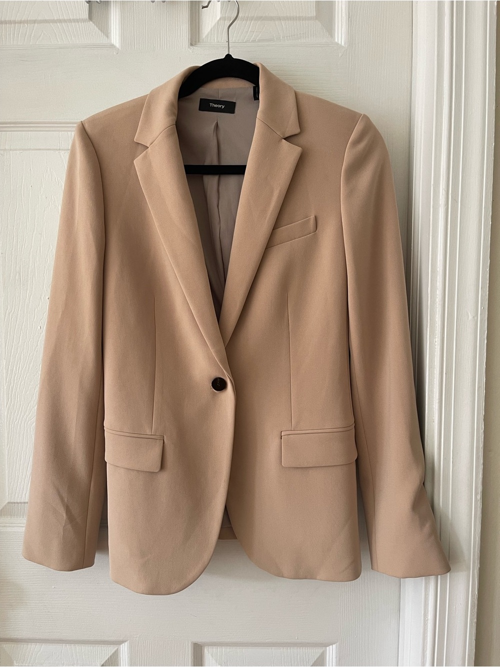 Theory Camel Blazer with Navy Accents
